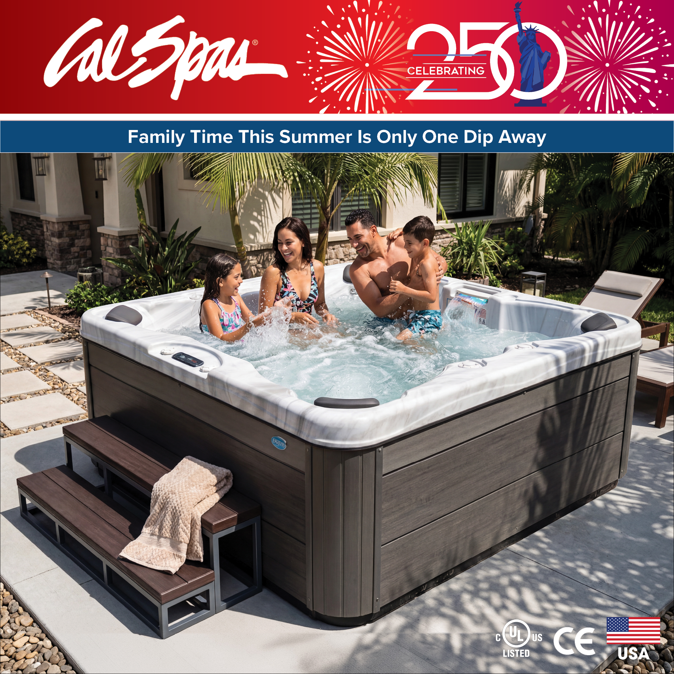 Calspas hot tub being used in a family setting - Harvest